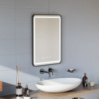 Oglinda LED Touch Gerhard Sistem Dezaburire, Ceas si Temperatura 60x80 cm Rama Negru Brushed