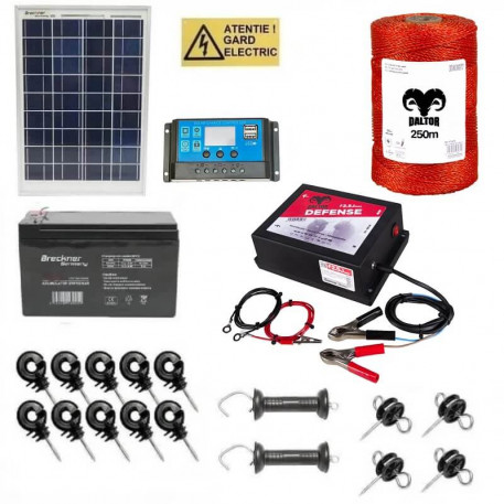 Pachet gard electric 2.5J Daltor + Fir 250m 90kg + Panou solar 10W + Acumulator 12V 7Ah [1]