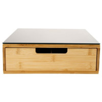 Suport capsule cafea 5Five Blackbamboo, cu sertar, bambus si sticla, 30x30x10 cm, natur si negru