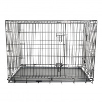 Cusca pentru animale, 2 usi, Pliabila din metal, XL, Negru, 107x77.5x71 cm