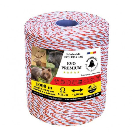 Fir PREMIUM 1000m 3 lite inox de 0.2mm + 3 lite Cupru de 0,25mm, forta rupere 170kg, rezistenta electrica 0.11 ohm/m [1]