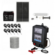 Pachet gard electric 6.6J + Fir 500m 130kg + Acumulator 12V + Panou solar 30W Pachet gard electric 6.6J + Fir 500m 130kg + Acumulator 12V + Panou solar 30W
