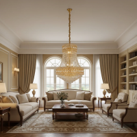 Candelabru Cristal EMPIRE Eleganza 10xE14, D50 cm, Auriu, Inaltime Reglabila, Metal si Cristal