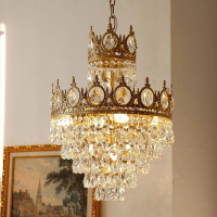 Candelabru Cristal REGALITE Petito, 3XE14, Diametru 26cm, Auriu Lucios, Inaltime Reglabila