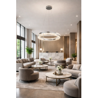 Candelabru LED cu Telecomanda, 60W, POLAR, Diametru 50 cm, Inaltime 120 cm, Lumina Rece/Neutra/Calda, Dimabila, Argintiu, Cristal, Metal