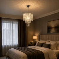 Candelabru Cristal TAGISH Nobile 7xE14, Diametru 40cm, Metal si Cristal, Crom Lucios, Inaltime Reglabila