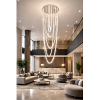 Candelabru LED cu Telecomanda, VEIL, Diametru 80 cm, Inaltime 200 cm, Lumina Rece/Neutra/Calda, Dimabila, Argintiu, Cristal, Metal