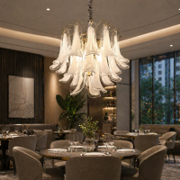 Candelabru Cristal MURANO Regalis 17xE14, D80 cm, Alb, Inaltime Reglabila, Metal si Cristal