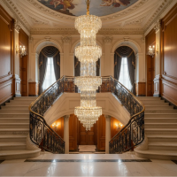 Candelabru Cristal IMPERIUM 45xE14, D55 cm, Auriu, Inaltime Reglabila, Metal si Cristal