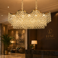 Candelabru Cristal 16xE14 VELOURA Supremo Reale, 120x35 cm, Auriu, Inaltime Reglabila, Metal si Cristal