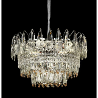 Candelabru Cristal MAJESTIC Eleganza, 9x E14, Diametru 50cm, Crom Lucios, Inaltime Reglabil