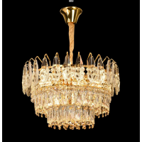 Candelabru Cristal MAJESTIC Eleganza 9x E14, Diametru 50cm, Auriu Lucios, Inaltime Reglabila