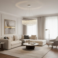 Candelabru Cristal VOLNA Eleganza, 102W, D50cm, Lumina Calda/Neutra/Rece, Alb, Metal si Cristal