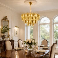 Candelabru Cristal VENARIA 8x E14, Diametru 50cm, Auriu Lucios, Inaltime Reglabil