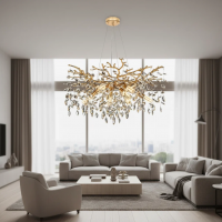 Candelabru Cristal LEAF Regalis, Φ80cm, 10xE14, Auriu, Metal si Cristal Candelabru Cristal LEAF Regalis, Φ80cm, 10xE14, Auriu, Metal si Cristal
