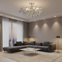 Candelabru Cristal REINA Magno, 6xE14, D60cm, Crom Lucios, Metal si Cristal
