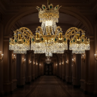 Candelabru Cristal 16xE14, D92cm, Auriu Lucios, Inaltime Reglabila, Metal si Cristal