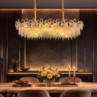 Candelabru Cristal 20xE14, BLOSSOM Imperio 100x40cm, Auriu Lucios, Inaltime Reglabila, Metal si Cristal