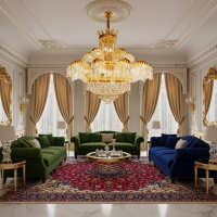 Candelabru Cristal PALACE Supremo 29xG9, D115cm, Auriu Lucios, Inaltime Reglabila, Metal si Cristal