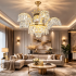 Candelabru Cristal PALACE, 6 brate, 12xG9, D69cm, Auriu Lucios, Inaltime Reglabila, Metal si Cristal [2]