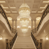 Candelabru Cristal TRIO Regalis 63xE14, Diametru 80cm, Inaltime 260cm, Auriu Lucios, Inaltime Reglabila, Design Elegant