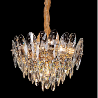 Candelabru Cristal, AURELIUS Nobile, 7xE14, Diametru 40cm, Auriu Lucios, Inaltime Reglabila, Metal si Cristal