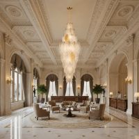 Candelabru Cristal LACE Supremo 26xE14, Diametru 60cm, Inaltime 180cm, Auriu Lucios, Inaltime Reglabila, Design Elegant