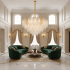 Candelabru Cristal LACE Regalis 21xE14, Diametru 80cm, Inaltime 49cm, Auriu Lucios, Inaltime Reglabila, Design Elegant [2]