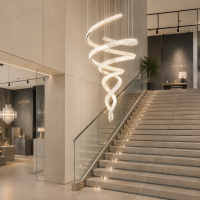Candelabru Cristal LED IRON MAN, Diametru 60cm, Lumina 3000K/4000K/6000K, Metal si Cristal, Crom Lucios, Inaltime Reglabila