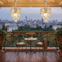 Candelabru Cristal VECTOR Petito 3xE14, Diametru 28cm, Auriu Lucios, Inaltime Reglabila, Metal si Cristal
