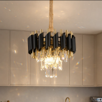 Candelabru Cristal VERSAILLES Petito 3xE14, Diametru 30cm, Auriu Lucios si Negru, Inaltime Reglabila