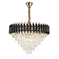 Candelabru Cristal VERSAILLES Magno 8xE14, Diametru 60cm, Negru si Auriu, Inaltime Reglabila