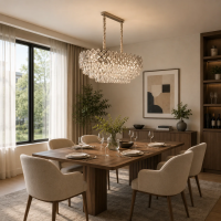 Candelabru Cristal VECTORIA Supremo, 10xE14, Diametru 75x39cm, Crom Lucios, Inaltime Reglabila, Metal si Cristal