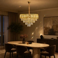Candelabru Cristal BELVEDERE Eleganza 8xE14, Diametru 50cm, Auriu Lucios, Inaltime Reglabila