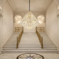 Candelabru Cristal KONIG Grande Supremo, 54xE14, D150 cm, Auriu, Inaltime Reglabila, Metal si Cristal