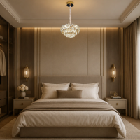 Candelabru Cristal BANO Nobile, 24W, 4xE14, Lumina Rece/Calda/Neutra, Inaltime Reglabila, Metal si Cristal, Auriu