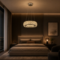Candelabru Cristal KALTO Nobile, 72W, Lumina Rece/Calda/Neutra, Inaltime Reglabila, Metal si Cristal, Crom Lucios