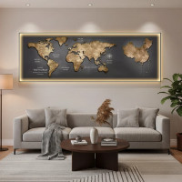 Tablou Decorativ cu iluminare LED Harta a Lumii, 120 x 60 cm, 24W, Lumina Neutra, Aliaj de Aluminiu si MDF
