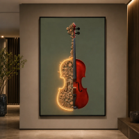 Tablou Decorativ cu iluminare LED Violonul in Floare, 60 x 80 cm, 24W, Lumina Neutra, Aliaj de Aluminiu si MDF