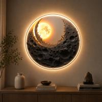 Tablou Decorativ cu iluminare LED Eclipsa de Aur, Diametru 80 cm, 24W, Lumina Neutra, Aliaj de Aluminiu si MDF Tablou Decorativ cu iluminare LED Eclipsa de Aur, Diametru 80 cm, 24W, Lumina Neutra, Aliaj de Aluminiu si MDF