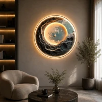 Tablou Decorativ cu Iluminare LED Planeta Albastra, Diametru 80 cm, 24W, Lumina Neutra, Aliaj de Aluminiu si MDF Tablou Decorativ cu Iluminare LED Planeta Albastra, Diametru 80 cm, 24W, Lumina Neutra, Aliaj de Aluminiu si MDF