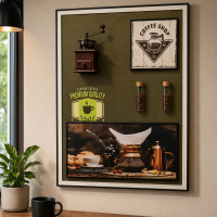 Tablou Decorativ Pasiunea Cafelei, 60 x 80 cm, Aliaj de Aluminiu si MDF