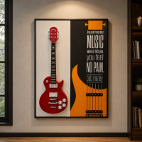 Tablou Decorativ Muzica Fara Durere, 60 x 80 cm, Aliaj de Aluminiu si MDF