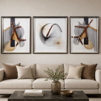 Tablou Decorativ Eleganta Cailor, 60 x 80 cm + 80 x 80 cm + 60 x 80 cm, Sticla si MDF
