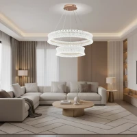 Lustra LED Cristal cu telecomanda, 118W, Lumina Calda/Neutra/Rece, Φ60 cm, Inaltime Reglabila, Metal si Cristal, Auriu
