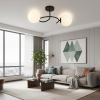 Lustra LED si cristal ORBIT, 55cm, 2xE27, Globuri, Negru