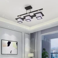 Lustra Clasica Aramis cu Lemn Abajur Patrat 3x E27 Gri Negru