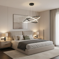 Lustra LED suspendata RICCI 25W, 2 Cercuri, lumina Rece/Calda/Neutra, Negru, Inaltime Reglabila