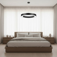 Lustra LED suspendata ANGLE, D52cm, 25W, Inaltime Reglabila, Lumina Rece, Negru, Metal si Acril
