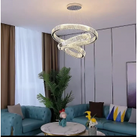 Lustra LED cu telecomanda LLC130/3CH, Cristal si Metal, 119W, 3 Cercuri, Dimabila, Inaltime Reglabila, Lumina Rece/Calda/Neutra, Iluminat Luxos